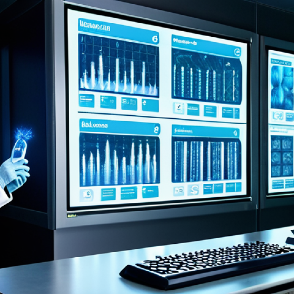 **Pharmaceutical Revolution:** A futuristic laboratory filled with holographic molecular models. Scientists in lab coats are analyzing data on transparent screens. Glowing particles highlight the potential of quantum computing for drug discovery. The scene should convey scientific advancement and hope.